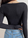Ribbed Long Sleeve Button Crop Top- Outfit