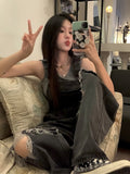 Black Fall Outfits Vintage Grunge High Waist Wide Leg Denim Overalls for Women Jumpsuit Pants Baggy Jumpsuits Alt