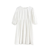 Babydoll Dress 100% Cotton Woman O-neck Short Mini Dress Lantern Sleeve Blouses Female A-line Ladies Dresses Summer