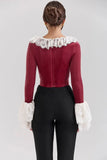 Long Sleeve Lace Flare Trim Corset Top- Outfit
