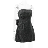 Black Glitter Removable Bow Tube Mini Dress- Outfit