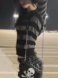 Mall Goth Grunge Sweatshirts Women Y2K Striped Print Casual Hoodies Aesthetic 2000s Harajuku Fashion Shirts