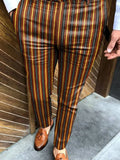 Autumn New Business Casual Striped Printed Pencil Pants For Men Mid Waist Long Pants Streetwear Fashion Men's Slim
