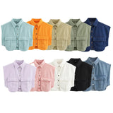 Color Women's Clothing 2025 Spring Solid Color Big Pocket Sleeveless Polo Collared Denim Shirt