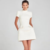 Tweed Solid Beaded Seam Mini Dress- Outfit