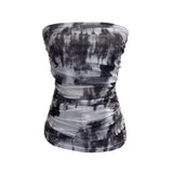 Thai-Style Splash Ink Dye Mesh Wrap Chest Vest Irregular Stacked Folded Sleeveless Top