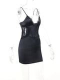 Black Side Lace Design Mini Dress-Outfit