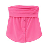Zingj New Pleated Buckle Decorative Elastic Poplin Bra Top 4661008 211-0-Outfit