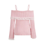 Zingj Winter New Pure Color Lace Lace A Word Shoulder Sling Sweater Sweater