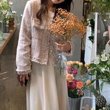 New Fashion Korean Chic Vintage Tweed Woolen Jacket Coat Women Autumn Single Breasted Plaid Tassel Office Lady