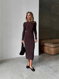 Autumn And Winter Sweater Dress Lady Knit Round Collar Pit Solid Color Tight Dress
