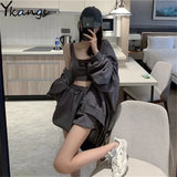 3Pieces Sets Sexy Camisole Elastic Wide Leg Shorts Hooded Lantern Long Sleeve Hoodies Coat Zipper Sweatshirts Women