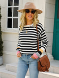 Tops 2022 Women Autumn Winter New Round Neck Knitted Pullover Striped Long Sleeve Sweater Women's Clothing