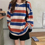 Hoodies Striped Sweatshirt Streetwear Women Harajuku Oversize Pullover Korean Fashion Couples Matching Long Sleeve