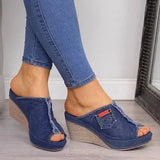 New Summer Denim Sandals, High Heels, Large Sizes