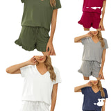 And Summer 2025 New Women's Pure Color V-Neck Shorts Irregular Shorts Sports Casual Home Two