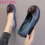 2021 Soft Genuine Leather Flat Shoes Slip On Women Flats with Flowers Ladies Shoes Women Designers