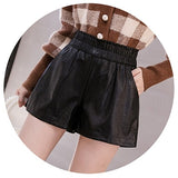 Elastic High Waist Wide Leg Biker Shorts Autumn PU Leather Shorts Women Plus Size Femme Casual Ladies Shorts