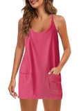 Summer Solid Sleeveless Dress Fine Shoulder Strap Vest Skirt Sports Skirt