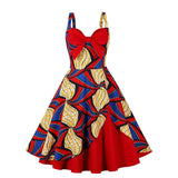 Style 50s Pinup Dress Women Vintage Cocktail Patchwork Red Striped Printed Spaghetti Straps 1950s Rockabilly Party