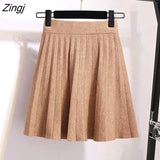 Knitted Pleated Mini Skirts Women 2022 Autumn Winter Casual Ladies Elastic High Waist Korean A Line Skirt