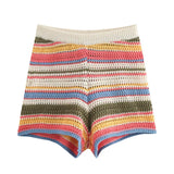 Women's 2025 New Crochet POLO Shirt Collar Striped Crochet Shorts