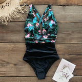 In The Forest One-piece Swimsuit Women Deep V neck Back Cutout Ruffle Monokini 2021 Summer Bathing Suit Swimwear