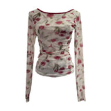 Vintage Print Repair Body Clothes Bump Color Mesh Strapd To The Big Bare Back Long-Sleeved Bottom Shirt T-Shirt