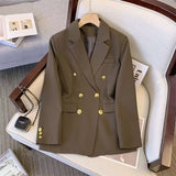 Zingj Suit Female 2024 Spring And Autumn New Khaki Loose Show Thin Suit Jacket Casual Wide-Leg Pants Two-Piece