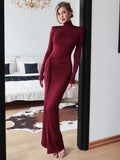 Turtleneck Long Sleeve Wrap Maxi Dress- Outfit