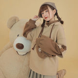 Kawaii Cute Oversize Hoodie Women Harajuku Anime Pullover Soft Girl Korean Fashion Bear Patchwork Sweatshirt