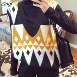 Vest Women Knitting Geometric Argyle Retro Autumn Korean Style New Ladies Sweaters Winter All-match Outwear Teens