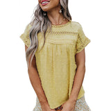 Neck Lace Crochet Solid Color Short Sleeve Casual Top Women's