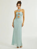 High-End Women's Clothing New Heavy Industry Hot Diamond Solid Color Sexy Thoracic Dress Dress Dress Dress