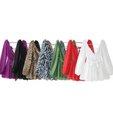 Summer Out-The-Shoulder Lantern Long-Sleeved V-Neck Dress Sexy Showy Multi-Colored Skirt