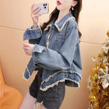 Zingj Short Denim Jacket Female Autumn 2024 New Autumn Loose Lazy Wind Versatile Top-Outfit