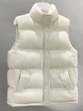 Simple Down Coats Women Autumn And Winter Solid Color Turn Down Collar Zipper Sleeveless Puffer Jacket Chaquetas