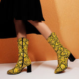 Size Women's Shoes 44 45 Fashion Zipper Snake Print Women Mid Calf Boots LadiesThick High Heel Autumn Winter Short
