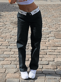 Patchwork Waist Straight Leg Pants- Outfit