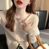 Zingj And Winter Knitwear With A Thin White Cardigan Coat With A Slim Long-Sleeved Sweater Jacket-Outfit