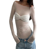Zingj Wind Women's Autumn Winter New Modified Chest Sexy Hot Girl Light Perspective A Word Collar T-Shirt Jacket-Outfit