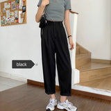 Women High Waist Solid Simple Wide Leg Trousers Loose Casual Soft Korean Style Womens All-match Kpop Office Ladies