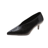 Single Shoes Women Fall 2025 New Snake Grain Fine Heel Women Shoes Light Mouth Solid