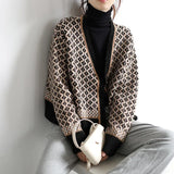 Zingj Autumn Winter Korean Version Of Advanced Retro Temperament Contrast Color Knit Cardigan Female Collar Diamond Thick Loose Coat Sweater-Outfit