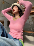 Korean Style T Shirt Women Patchwork Y2k Fake Two-piece T-shirt Long Sleeve Halter Tops Knit Crop Tops American