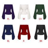 Gothic Renaissance Blouse Flare Sleeves Ruffles Off Shoulder Corset Tops Medieval Victorian Cosplay Costume Pirate