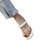 Women Wear 2025 New French Fairy Pearl Square Set Toe Thin Heel