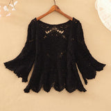 coat female crochet hollow five-point sleeve top sweater o neck knitted