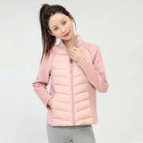 Autumn And Winter New White Duck Down Light Down Jacket Female Splice Stand Collar Outdoor Sports Yoga Clothing Short Coat Tide-Outfit
