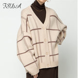 2021 Oversized Cardigan Women V Neck Autumn Winter Long Sleeve Brown Loose Casual Sweater Knitted
